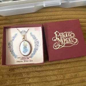 Vintage Precious Moments Necklace Heaven Bless You 1991 14k Gold Filled Oval - Picture 1 of 11