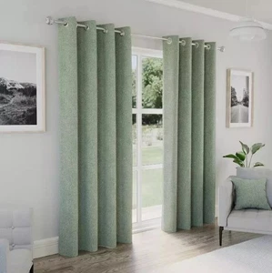 AUSTIN EYELET THERMAL BLACKOUT CURTAINS SAGE GREEN (46" WIDTH (DROPS 40"-87") - Picture 1 of 3
