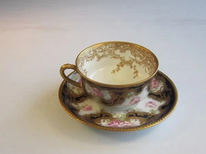 Gorgeous Haviland Limoges France Pink Roses Cobalt Blue & Gold Cup & SaucerSet - Picture 1 of 10