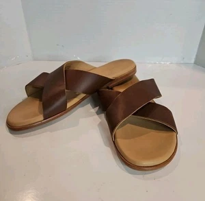 Nisolo Men's 11.5 Dante Criss Cross Brown Leather Slide Slip On Sandals Casual - Picture 1 of 8