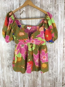 entro Floral Cropped Top Off Shoulder Sleeve Sweetheart Artsy Large Puffärmel - Bild 1 von 5