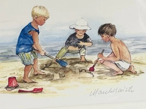 Children Playing On The Beach Maret Maiste Art Print Matted New Sealed 8x1O Cute - Picture 1 of 10