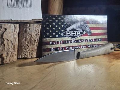 Battle лошадь ножи береза реки зеленый Micarta 01 стали кожаные ножны б/у - Изображение 1 из 4