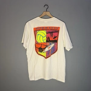 Vintage 90s Speedo Surfing Graphic Surf Wear White Tee Shirt Size Large - Picture 1 of 6