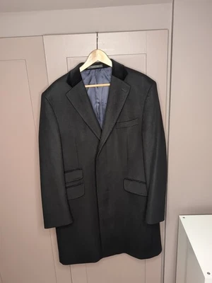 Balmain Paris Мужская черная шерсть смесь пальто с бархатным воротником - размер 42" груди - Изображение 1 из 4