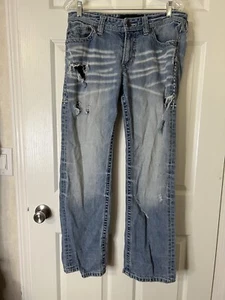 Men’s Affliction Black Premium Blake Distressed Denim Jeans Sz 32 R Regular Flaw - Picture 1 of 21