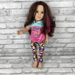 My Life Brunette Hair Blue Eyes 18" Cititoy Work Out Clothes Pink Stripe In Hair - Picture 1 of 4