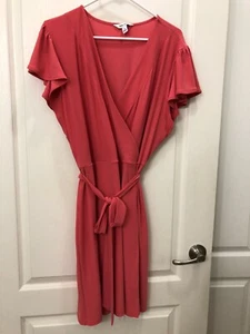 Nine West Faux Wickel V-Ausschnitt Pfirsich Knielang Kurzarm Kleid Damen XL - Bild 1 von 4