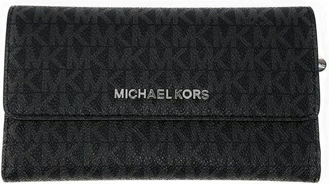 Michael Kors Jet Set Travel Large Trifold Leather Wallet - Black