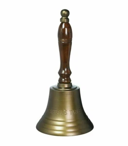 Aluminum Captain's Table Hand Bell 11.5" Antiqued Brass Finish Wood Handle New - Picture 1 of 1