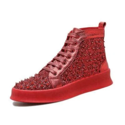 Zapatos Deportivos Para Hombres Punk Remache Lentejuelas Brillantes Con Cordones Tachuelas Altas Foto 1 de 4
