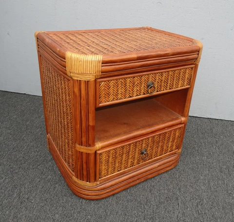 Vintage Tommy Bahama Style Brown Bamboo Rattan Nightstand Cover