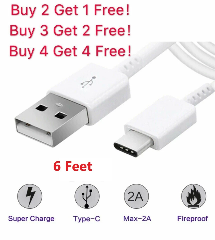 Cargador de cable de carga de 6 pies tipo C para Samsung Galaxy A10e A20 A30 A50 A60 A70  Foto 1 de 2