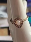 Lovely vintage antique gold plated ring with opal stone & Diamantes size L