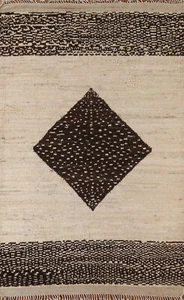 Luxury Hand-Knotted Contemporary Moroccan Wool Area Rugs Beige 6x8 ft - Picture 1 of 20