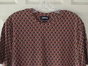 Express Mens Large shirt Circle All Over Print Preppy Casual Red Black 70s Moda - Picture 1 of 6