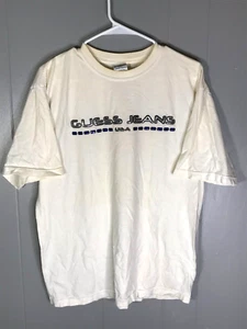 Vtg Guess Jeans Shirt 90s Y2k Plastic Metallic Chrome raised Print Made USA Sz L - Picture 1 of 6