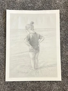 Willard Gayheart signierte Bleistiftskizze "MANDY" 19,5"x 15" Strand kleines Mädchen Ozean - Bild 1 von 5
