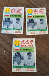 1979 TOPPS ALL TIME STRIKEOUT RECORD CARD LOT OF 3 NOLAN RYAN WALTER JOHNSON - Bild 1 von 1