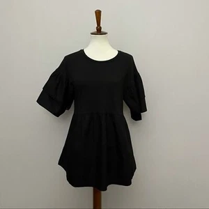 Bobeau Top Shirt Tunic Ruffle Bell Sleeve Crocheted Peasant Romantic Black - Picture 1 of 12