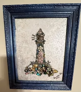 Framed Vintage Jewelry Artwork of A Lighthouse - Picture 1 of 13