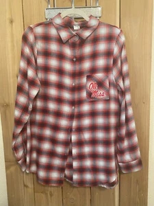 Concepts Womens Red & White Plaid Top OLE MISS Size L NWOT - Picture 1 of 2
