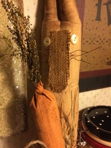 Stuffed Skinny Bunny Rabbit w/ Carrot Primitive Country Rustic Handmade Decor - Picture 1 of 6
