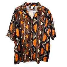 Zara Men's Shirt Large Geometric Print Button Up Linen Blend Ethnic Tribal