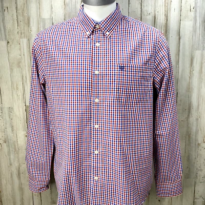 Chaps Sz XL SLIM-FIT Wrinkle Free Mens Button-Front Shirt Red White Blue     U1 - Image 1 of 4