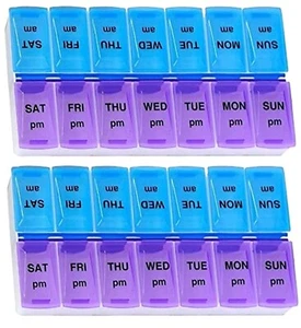 Contenitore pillole settimanale 7 giorni 14 slot AM PM dose giornaliera scatola medicinali confezione da 2 - Foto 1 di 5