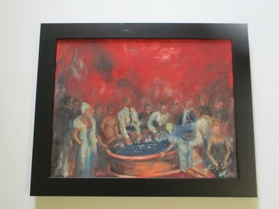 PINTURA IMPRESIONISTA DE COLECCIÓN ÓLEO CASINO JUEGO RETRATO REUNIÓN MODERNISTA Foto 1 de 4