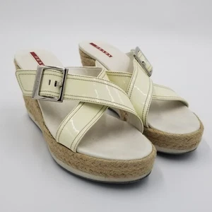 VNTG Prada Slip On Espadrille Wedges Sandals Women 38 US 7.5 Patent Cream/White - Picture 1 of 14
