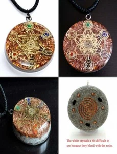 Metatron's Cube Merkaba 7 Chakras w/Crystals Stones Orgone Pendant... - Picture 1 of 7