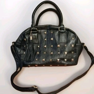 Bongo Y2K Black Faux Leather Gold Studded Handbag Purse Tassels  - Imagem 1 de 4