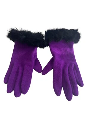 Guantes para mujer de lana de cordero angora piel de conejo puño violeta vintage M/L púrpura Foto 1 de 4