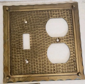 Bungalow Style Cast Brass Single Toggle Switch & Double Outlet Combo Plate (2) - Picture 1 of 4