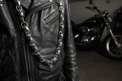 Hombres Metal Plateado Motocicleta Jeans Billetera Llavero Gótico Calavera Dije Motociclista Gótico Foto 1 de 4