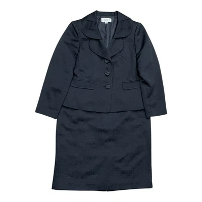 Le Suit Para Mujer Talla 14P 14 Petite Negro Jacquard Falda Traje Carrera Formal Usado en Excelente Condición Foto 1 de 4