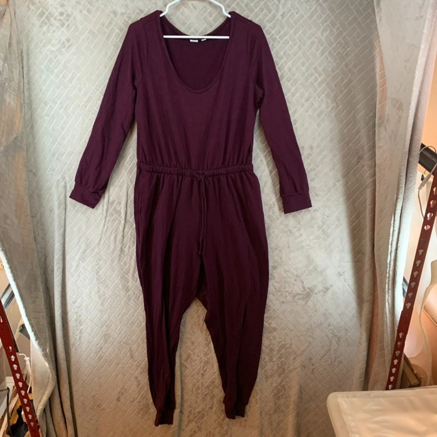 Gap Womens Large Jumpsuit Burgundy Purple Long Sleeve Scoop Neck Lounge Comfort - Image 1 of 4