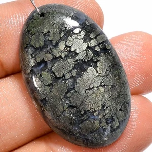Natural Marcasite Agate Oval Cabochon Drilled Gemstone 36 Ct. 32X20X5 mm A-23496 - Picture 1 of 2