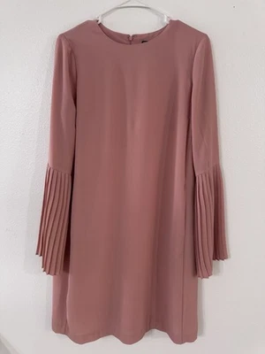 Maggy London Dusty Rose Dress, Long Sleeve With Unique Pleated Bell Sleeve S10 - Image 1 of 4