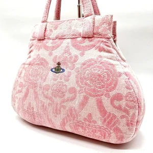 Vivienne Westwood Yasmin Pink Tote Bag Orb Embroidered Floral Pattern Pile Used - Picture 1 of 10