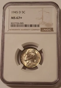 NGC 1945 D Jefferson Silver Nickel Unc MS67+ Toned - Picture 1 of 4