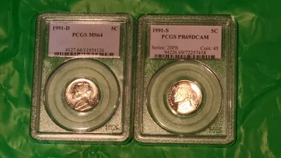 1991 S Jefferson Nickel PR69 DCAM 1991 D MS64 PCGS (B) - Image 1 of 4