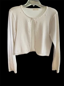 Cinderella FlowerGirl Crop Sweater Jacket Communion White Formal Sz L Pearls - Picture 1 of 21