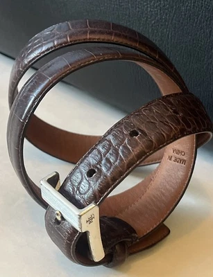 Cinturón Vintage Ralph Lauren Clásico Marrón Italiano Cuero Imitación Cocodrilo M Foto 1 de 4