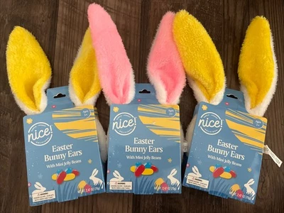 3 Sets Of Easter Bunny Ears Headbands Yellow  And Pink With Jelly Beans Candy - Image 1 of 4