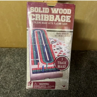 Cardinal Solid Wood 3-Track Cribbage Set Folding Board w/ Cards & Pegs NEW - Image 1 of 2