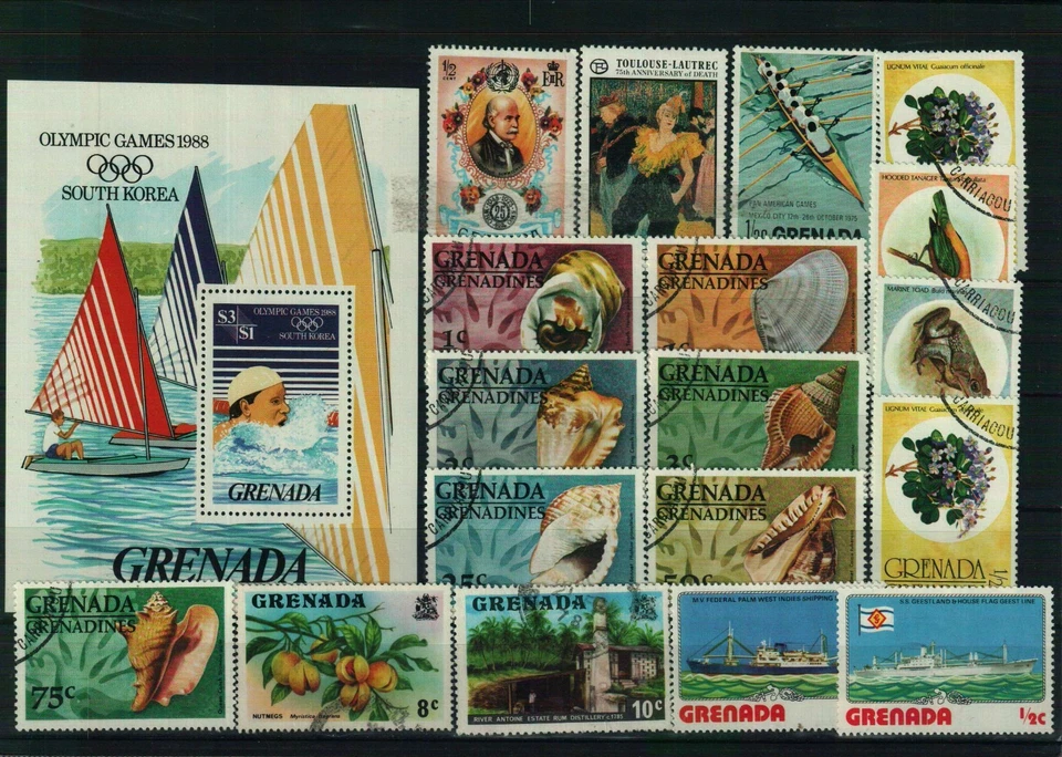 Grenada - Briefmarkenlot aus div.  Jahren - 1 Steckkarte - postfrisch/gestempelt - Imagen 1 de 1