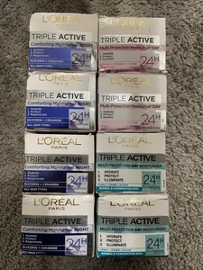 LOT 8 L’Oréal Triple Active 24Hr Day & Night Moisturizer 50 ml Each New - Picture 1 of 3